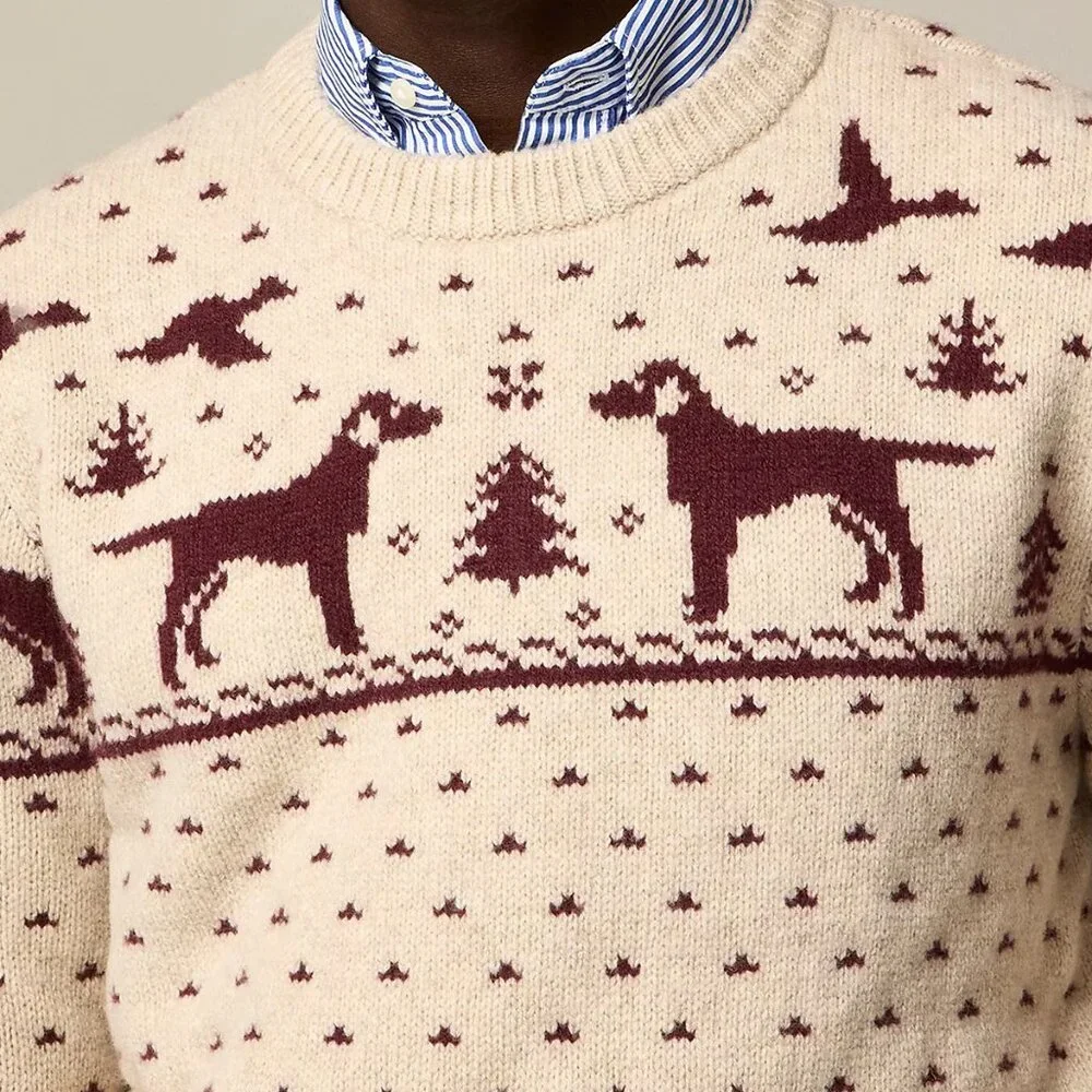 NWT J Crew 100% Lambs Wool Fair Isle Duck Labrador Dog Christmas Hunting Sweater - Picture 3 of 5